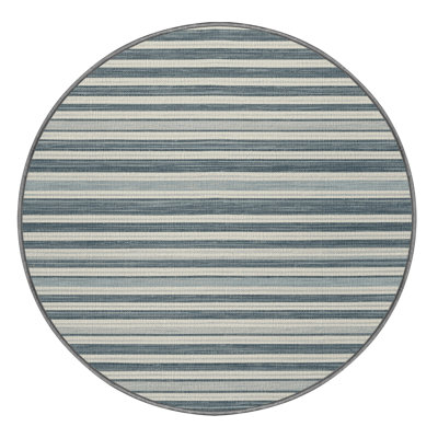 Washable Pale Blue White Striped Area Rug