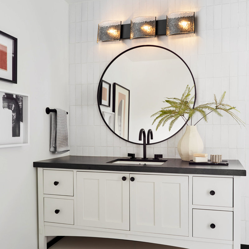 3-light Dimmable Hammered Glass Bath Bar, Matte Black