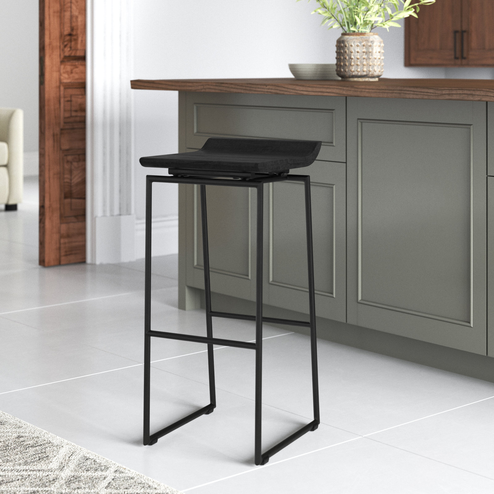 Barlow Solid Mango Wood Counter & Bar Stool, Black, Bar Stool (30.25" Seat Height)