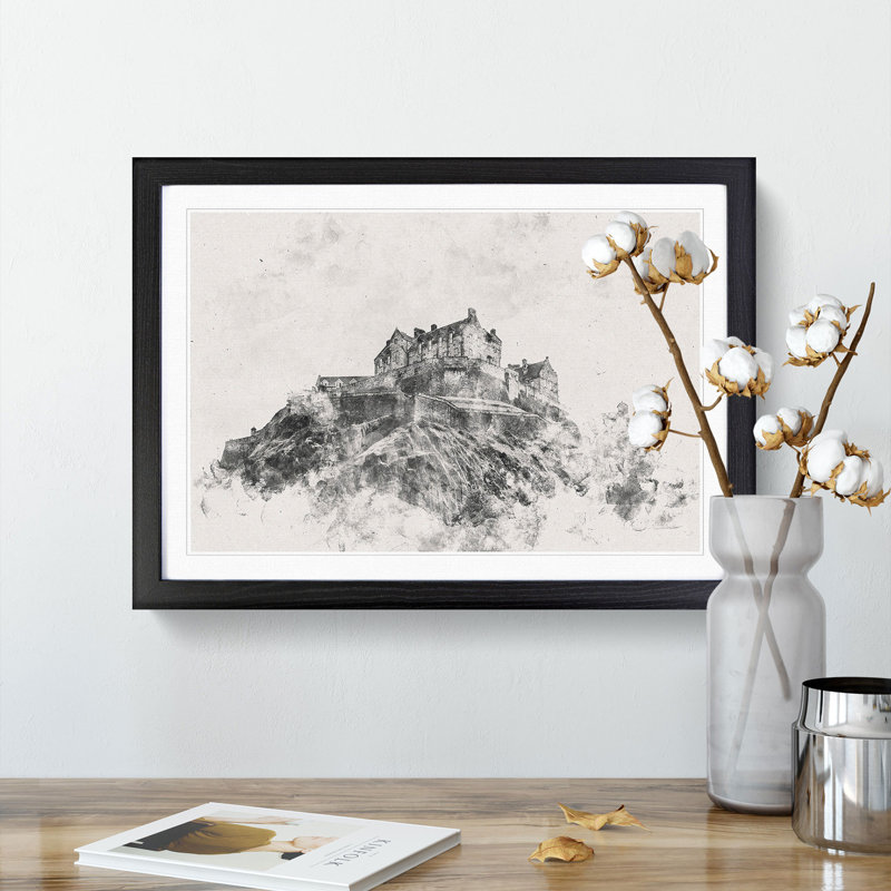 Edinburgh Castle In Scotland - Picture Frame Painting, 62cm H x 87cm W x 2cm D, Black Framed
