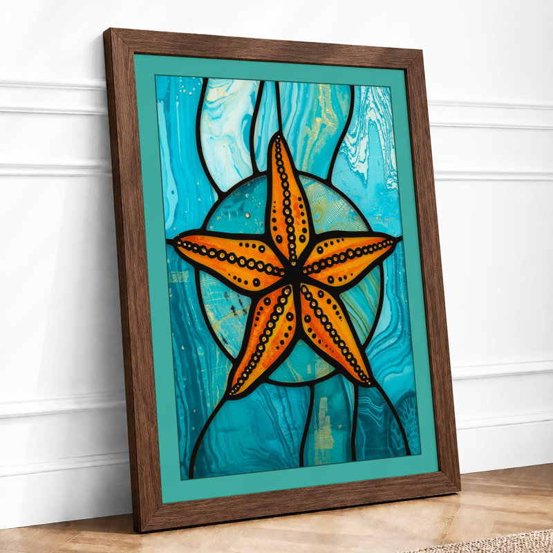 Starfish in Motion Coastal - Framed Print, A2 - 59.4 x 42.0 cm, Walnut