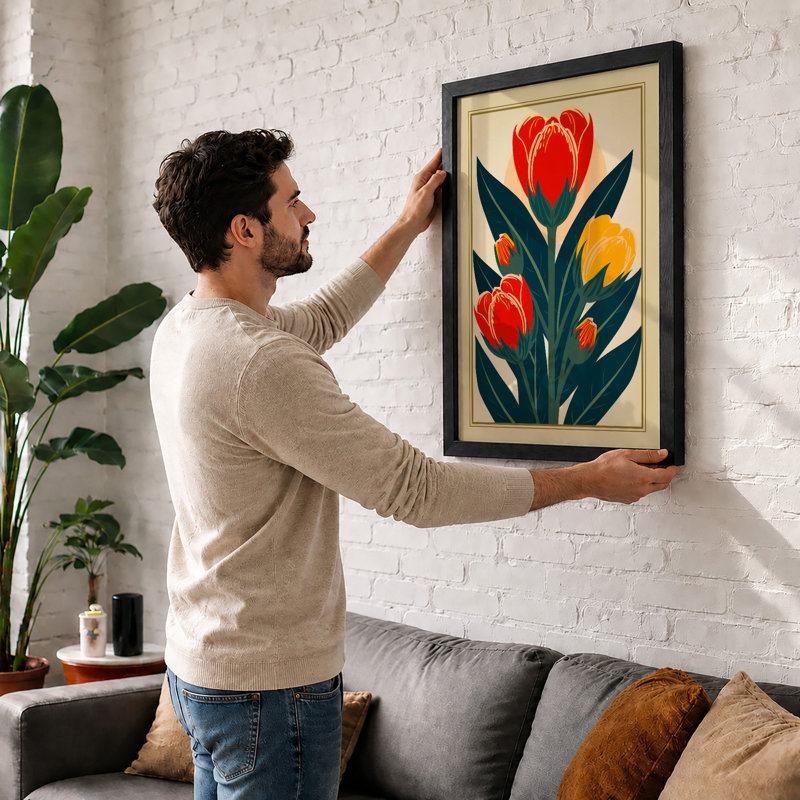Tulip Triptych Art Deco - Framed Print, A1 - 84.1 x 59.4 cm, White
