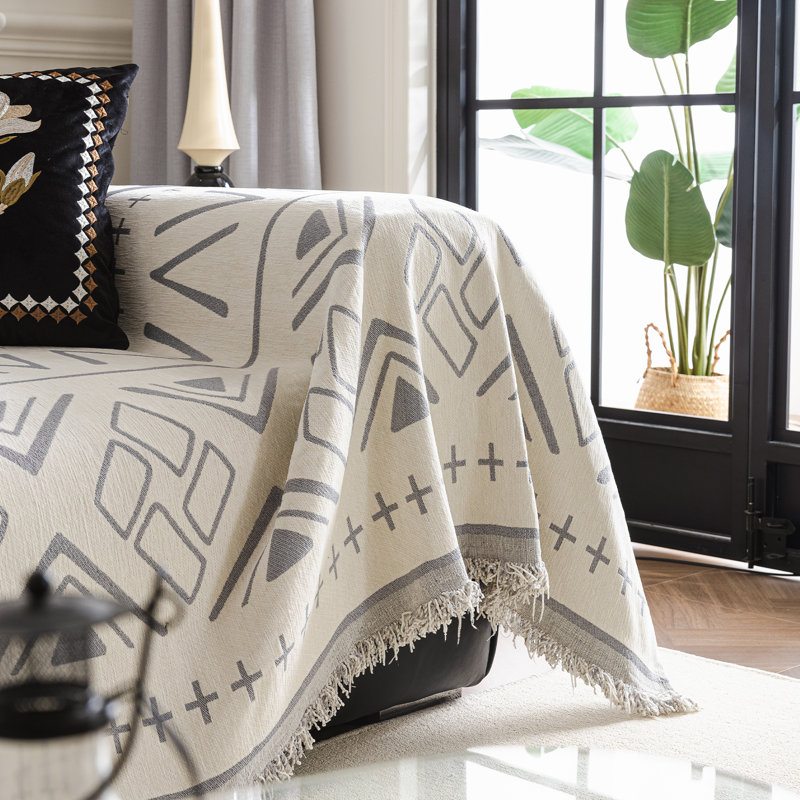 Housse pour canapé en chenille à motif géométrique épais et irrégulier Classic Bohemian, H 71 po x l 150 po x P 0,1 po