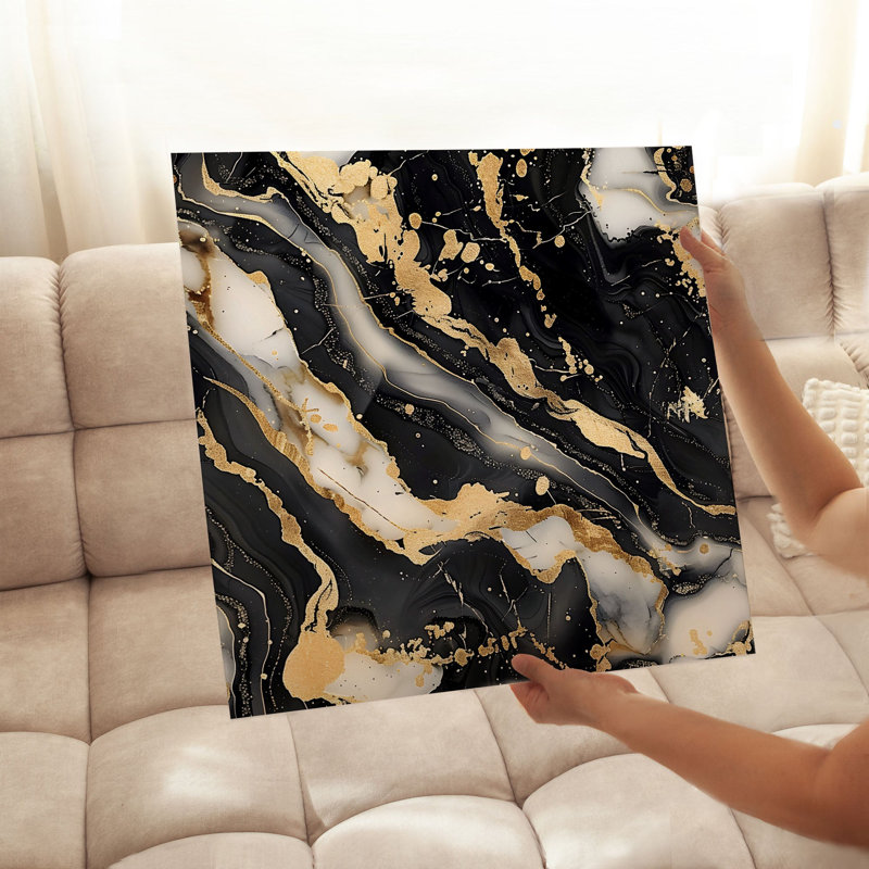 Abstrait noir et doré, reproduction d'art moderne sans cadre Geode, H 12 po x l 12 po