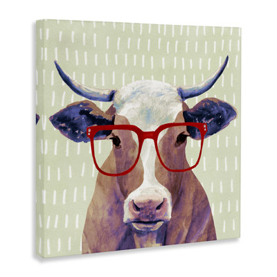 Impression sur toile Hipster Cow with Glasses, par Victoria Borges