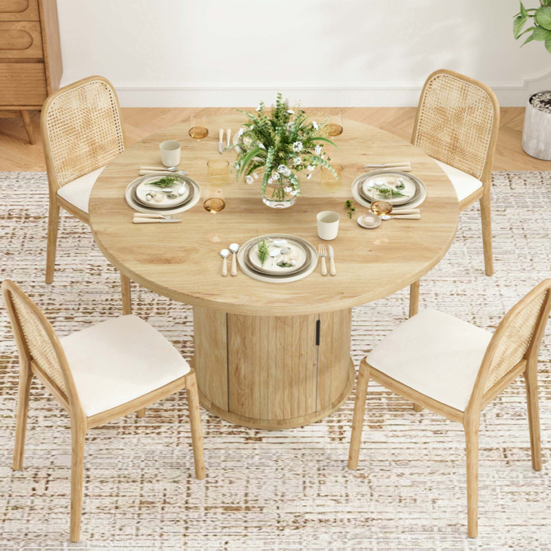Round Dining Table For 4 People, Small Wood Kitchen Table With Sturdy Metal Base, Modern Round Dinner Table For Dining Room, Easy Assembly