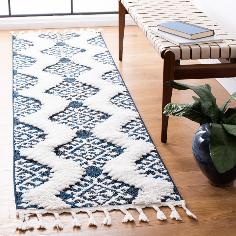 Tapis Ikat Imraan, Tapis de couloir 2 pi 3 po x 8 pi, Navy/Ivory