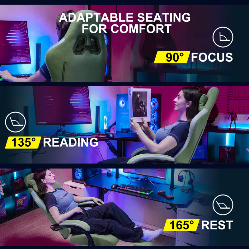 Gaming Chair, Ergonomic Computer Office Chair, High Back Office Chair With Pocket Spring Cushion, Lumbar Support, Adjustable Linkage Armrests & Footrest