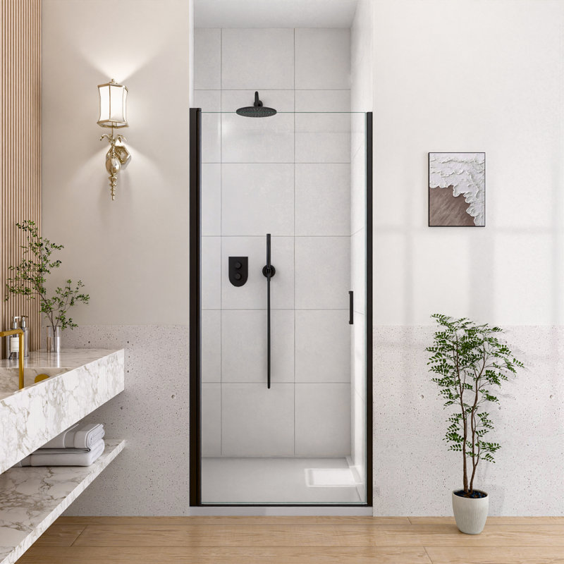Porte de douche pivotante semi-sans cadre avec fermeture magnétique et conception sans fuite
