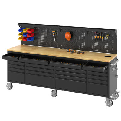 Rolling Tool Chest with 15 Drawers, Wheels, Power Outlets and 3000 lb. Load Capacity, Black