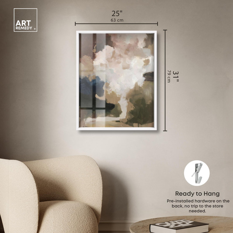 «Mute Tones I Boho Art Shadowbox» par Art Remedy, H 31 po x l 25 po, Blanc