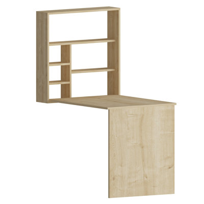 Bureau d'étude moderne avec tablettes murales, finition chêne, 23,2 po x 31,0 po x 35,4 po | Panneau de particules 100% enduit de mélamine, durable et élégant | Plusieurs tablettes pour l'organisation | Conception scandinave parfaite pour le bureau à domicile