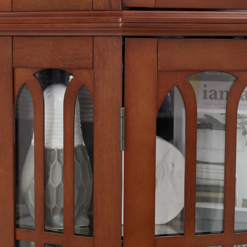 Corner Curio Cabinet with 4 Adjustable Tempered Glass Shelves and Lighting System, Walnut