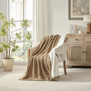 Waffle Knit To Fur Throw 50x60" Brown