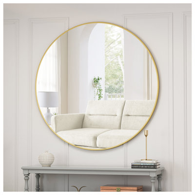 Miroir circulaire 48 po, miroir mural surdimensionné à cadre en métal