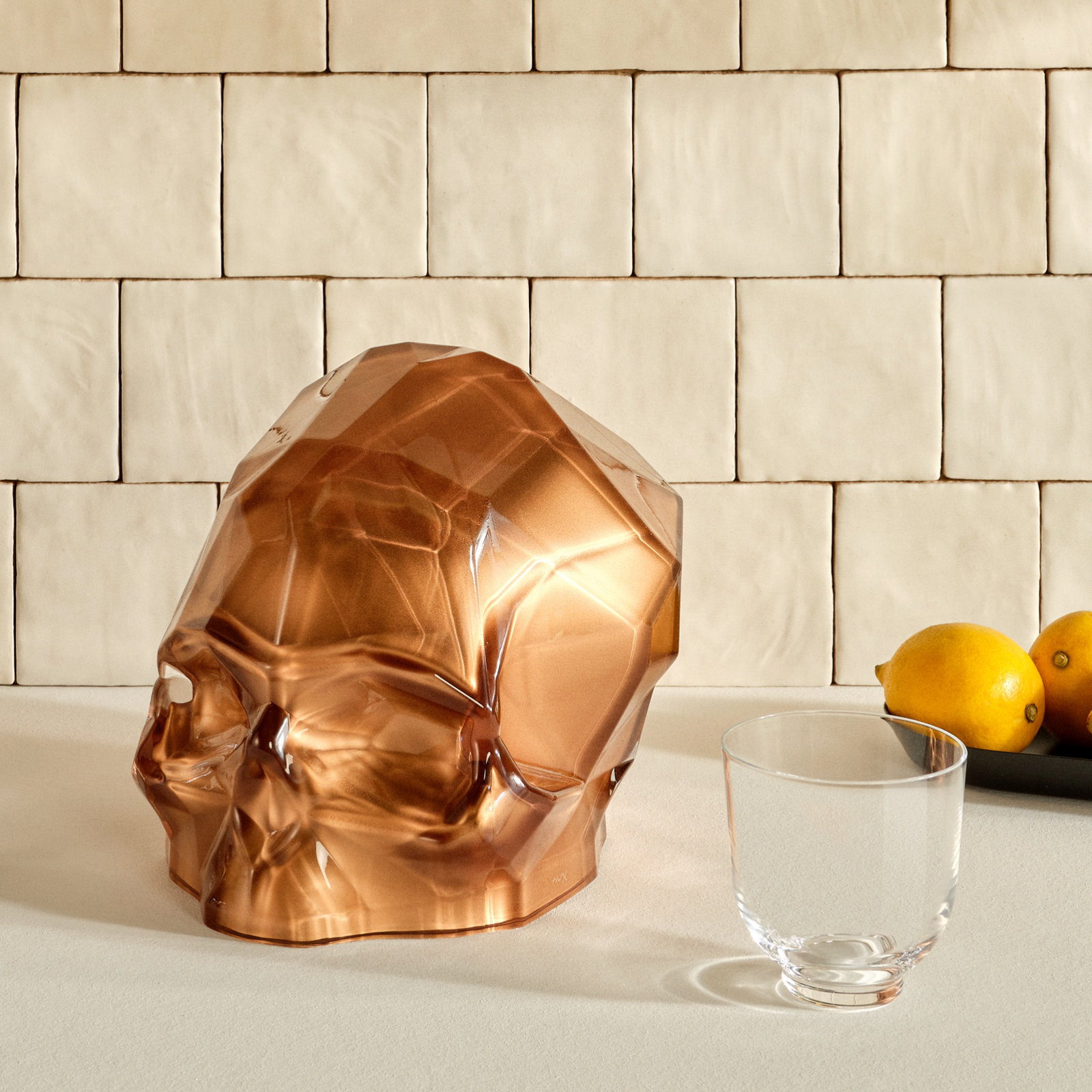 Memento Mori Faceted Skull, 8.27" H x 10.24" W x 7.8" D, Copper
