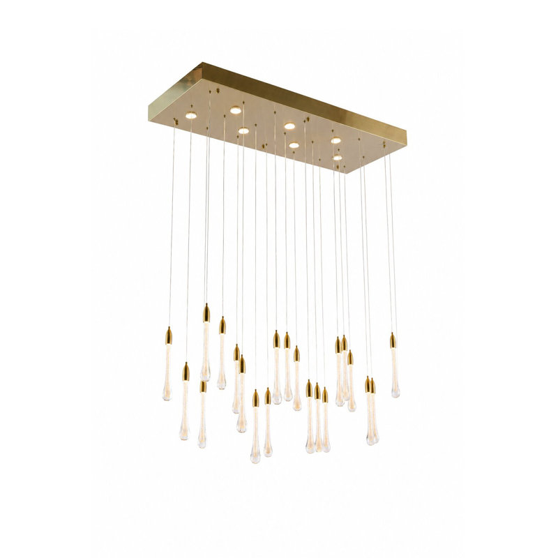 Lustre 31 lumières en laiton avec pendentifs en verre dépoussiéré