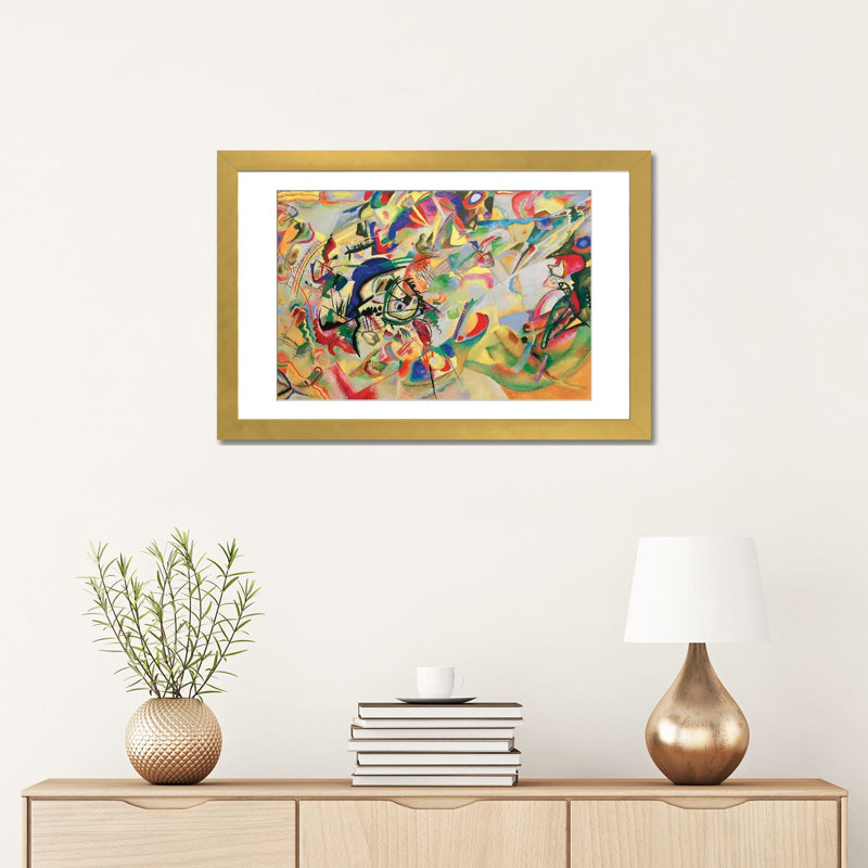 « composition vii » par wassily kandinsky,-impression, H 16 po x l 24 po x P 1 po, Papier encadré doré