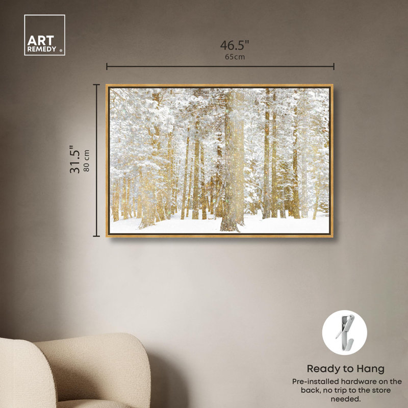 «Woods in Diamonds Canvas Glam Winter», art mural par Art Remedy, Cadre doré, H 31 po x l 46 po