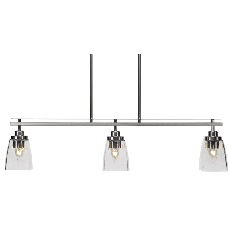 Agnon 3 Light Island Light Shown With 4.5" Square Glass, Grainé, Nickel brossé