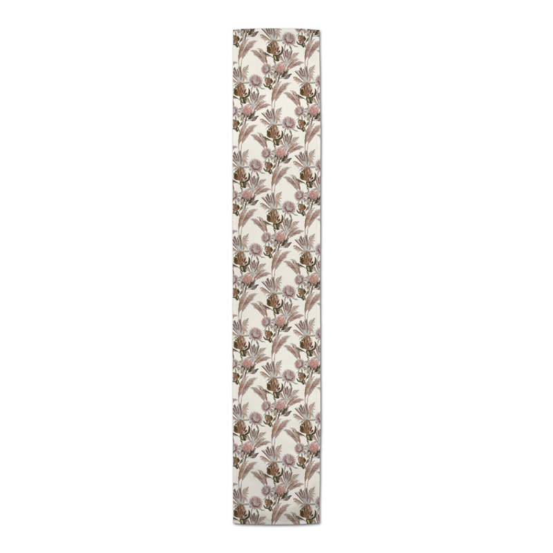 Rectangular Floral Table Runner, 72" x 16", Cream