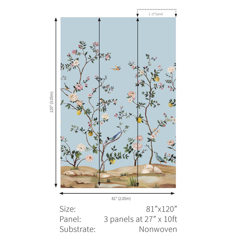 Seabrook Designs Blossom Nonwoven Unpasted Wall Mural, Sky Blue