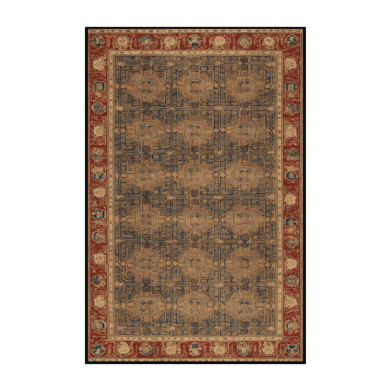 Machine Washable Art Deco Brown Area Rug, Rectangle 7' x 9'