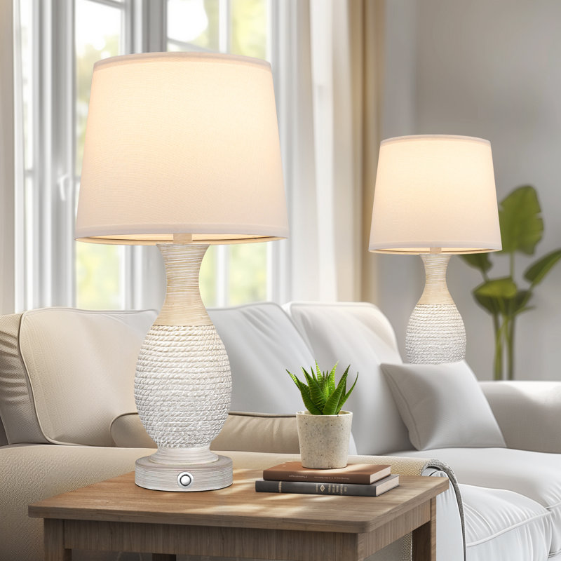 Ensemble de lampes de table en résine beige avec contrôle tactile et USB A&C