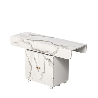 Table pliante 47 po avec armoire, style marbre blanc, multifonctionnelle pour la table de salle de bain compacte, 47 po, finition, tablettes de rangement