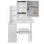 29.2" Small Size Left Bedside Cabinet Vanity Table + Cushioned Stool, 2 AC+2 USB Power Station, Hair Dryer Bracket, Extra Large Touch Control Sliding LED Mirror, Tri-Colour Switching, Brightness Adjust-755617207