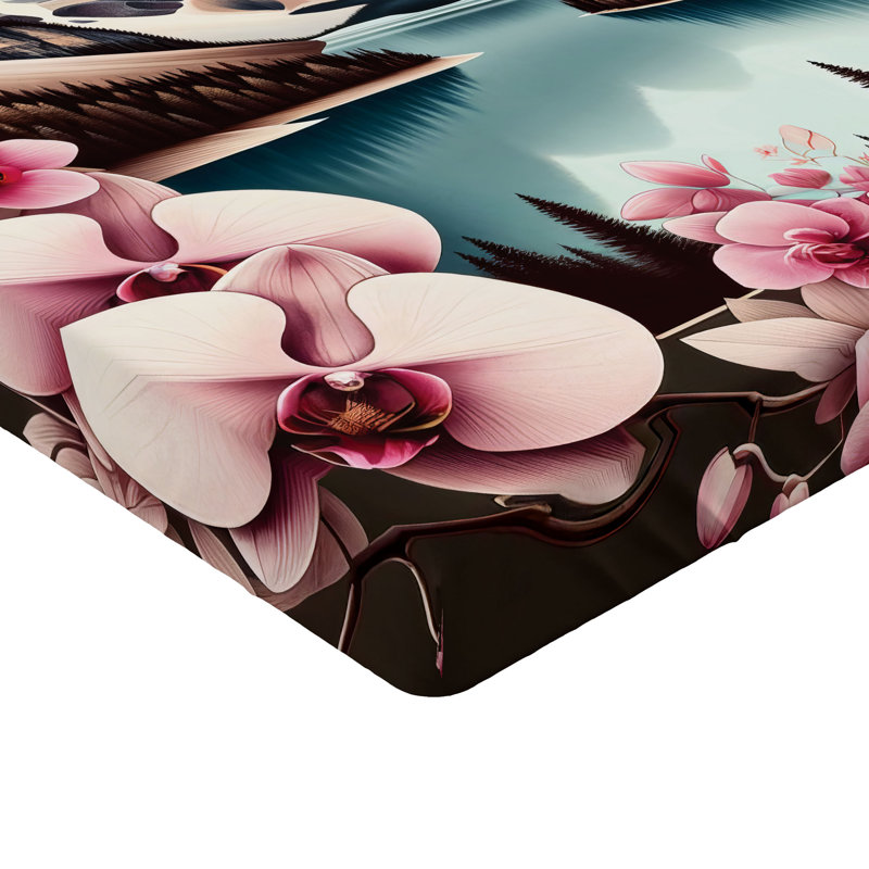 Drap-housse Ambesonne Lake_ Spring Joy Landscape Orchids_ Rose brun et bleu cadet, Drap-housse simple TG
