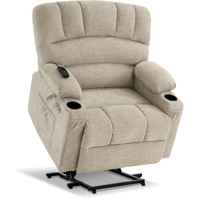 27.2" Extra Seat Width Power Recliner Lift Chair with Massage and Heat for Height 4'6"-5'2, Fabric