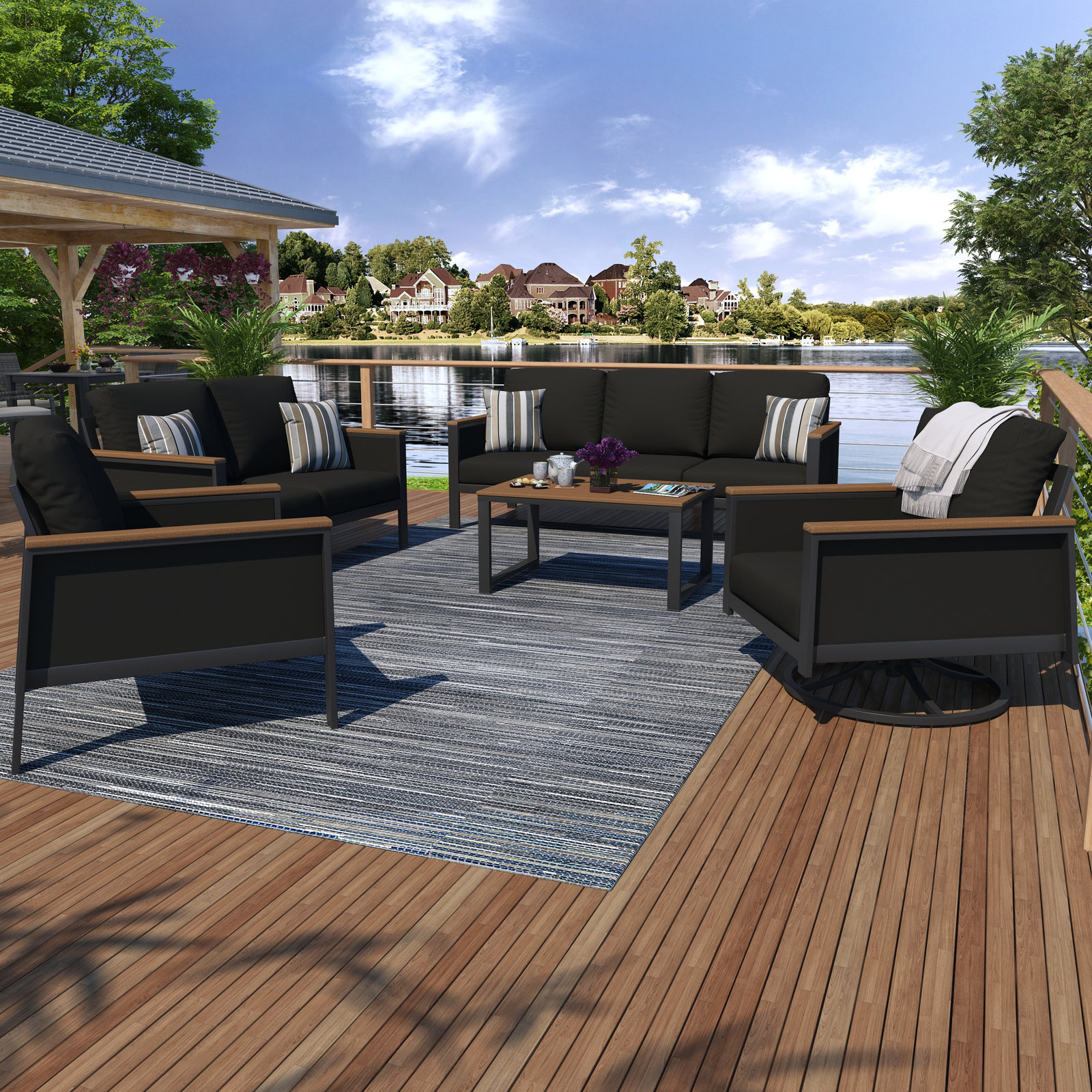 Townsend 7 - Person Outdoor Seating Group with Sunbrella Cushions, Canvas Black
