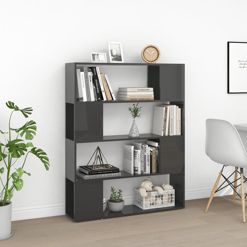 Cashden 124.5cm H x 100cm W Library Bookcase, High Gloss Grey
