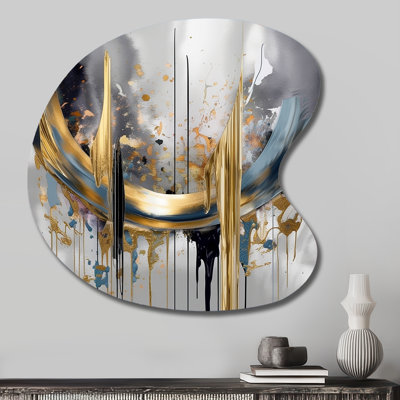 «Shapes And Lines Abstract Marble III», art mural asymétrique en métal, impression sur métal de forme unique dorée