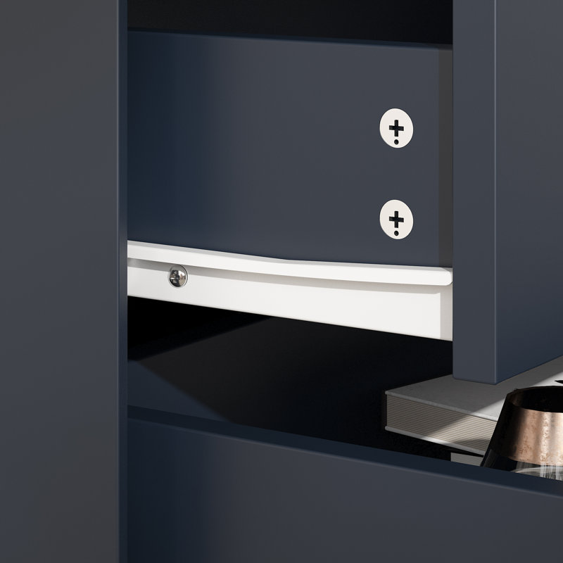 3-Drawer Modern Nightstand With Metal Legs, Navy