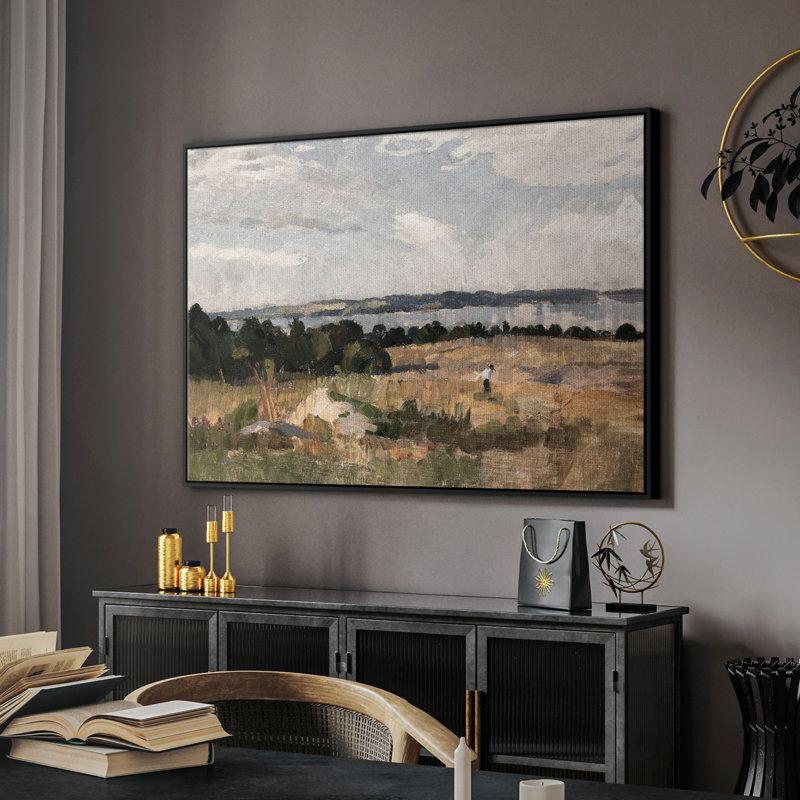Paysage rétro - CMXLII, H 27 po x l 41 po x P 2 po, Toile avec cadre flottant noir