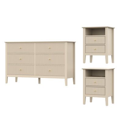 Ensemble de meubles 3 pièces, commode 6 tiroirs et tables de chevet 2 pièces