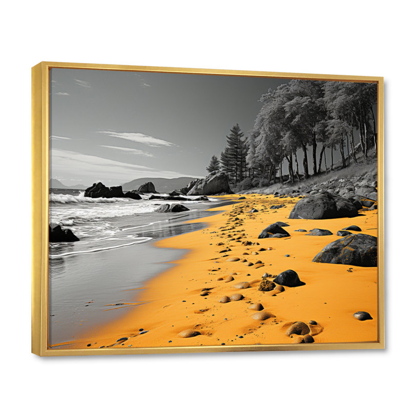 Plage de sable jaune - imprimé, Cadre flottant doré, H 12 po x l 20 po x P 1 po