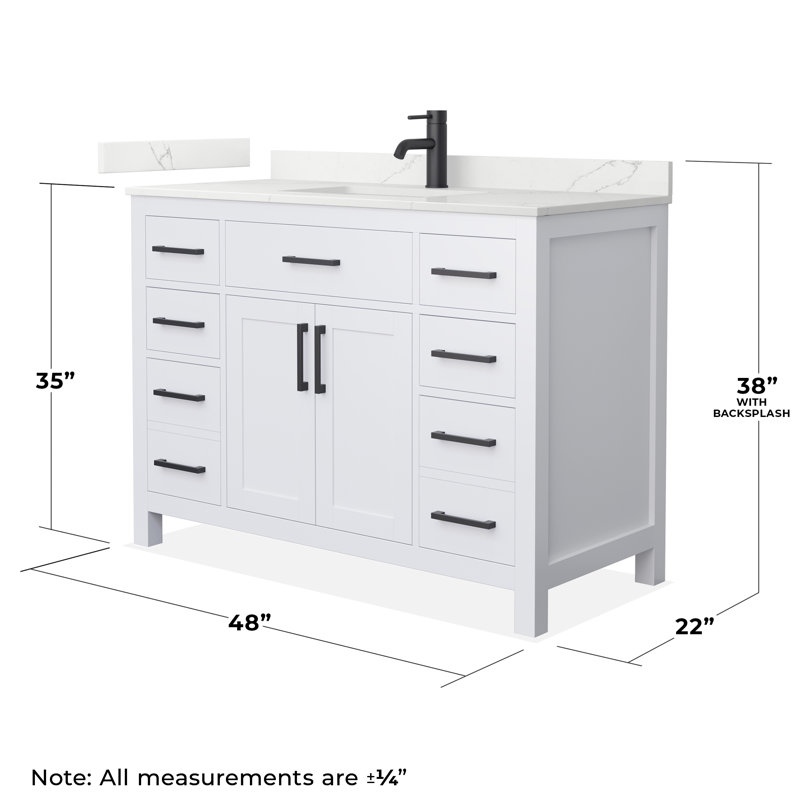 Beckett 48" Freestanding Single Bathroom Vanity with Quartz Top, White, Giotto Quartz, Matte Black