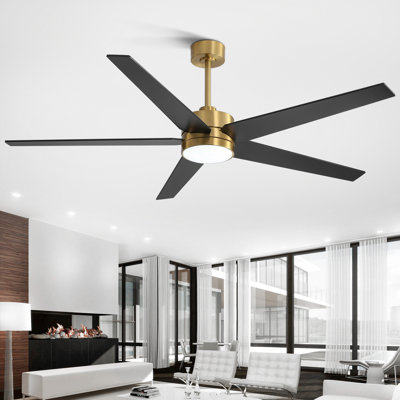 Elraine 65" Large Modern Ceiling Fan with Light Kit and Remote Control, 3 LED Colours, 6 Speed Noiseless DC Motor, 5 Plywood Blades, for Indoor/Covered Outdoor Use