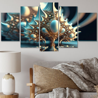 Fractal Turquoise Pastel Cosmic Architecture I - Fractals Wall Art Print - 5 Panels