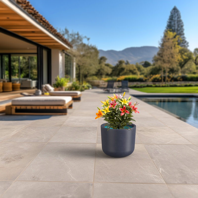 13.5 In. Medium Concrete Round Planter / Pot With Drainage Holes, Granite Gray(Premium Inner)