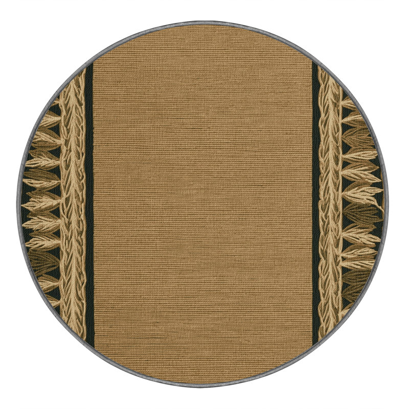 Washable Leaf Pattern Edge Farm Area Rug, Round 8'