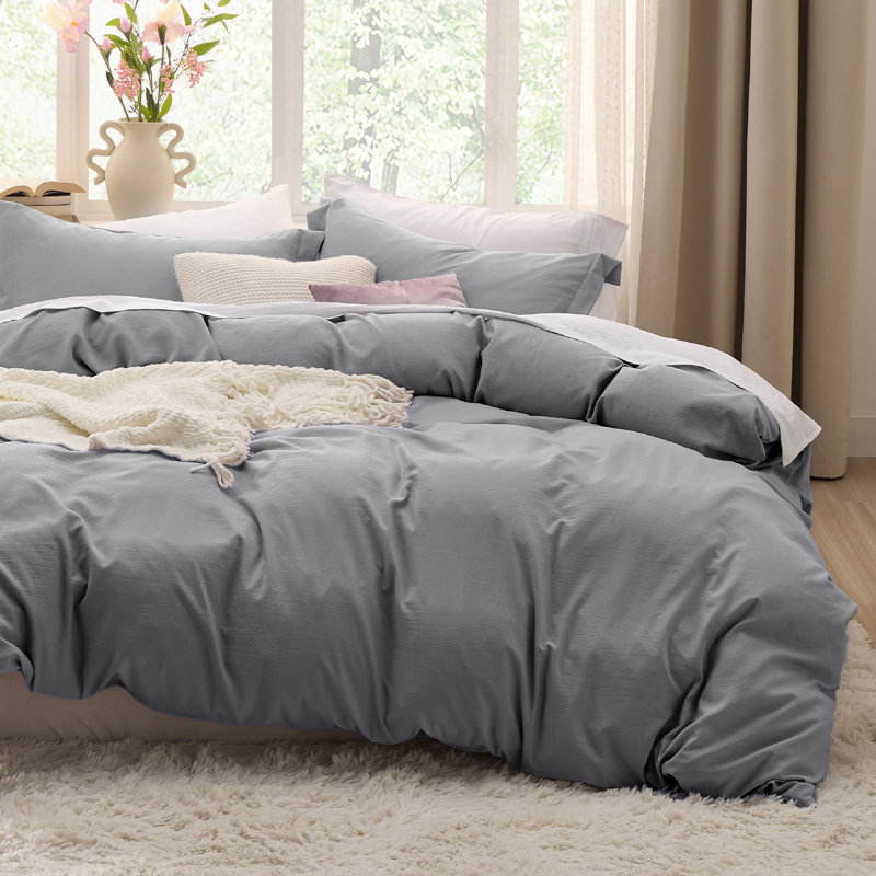 Bedsure Microfiber Duvet Cover King Size - Prewashed Cotton-Like Extra Soft Bedding Set (Set of 3), Gray