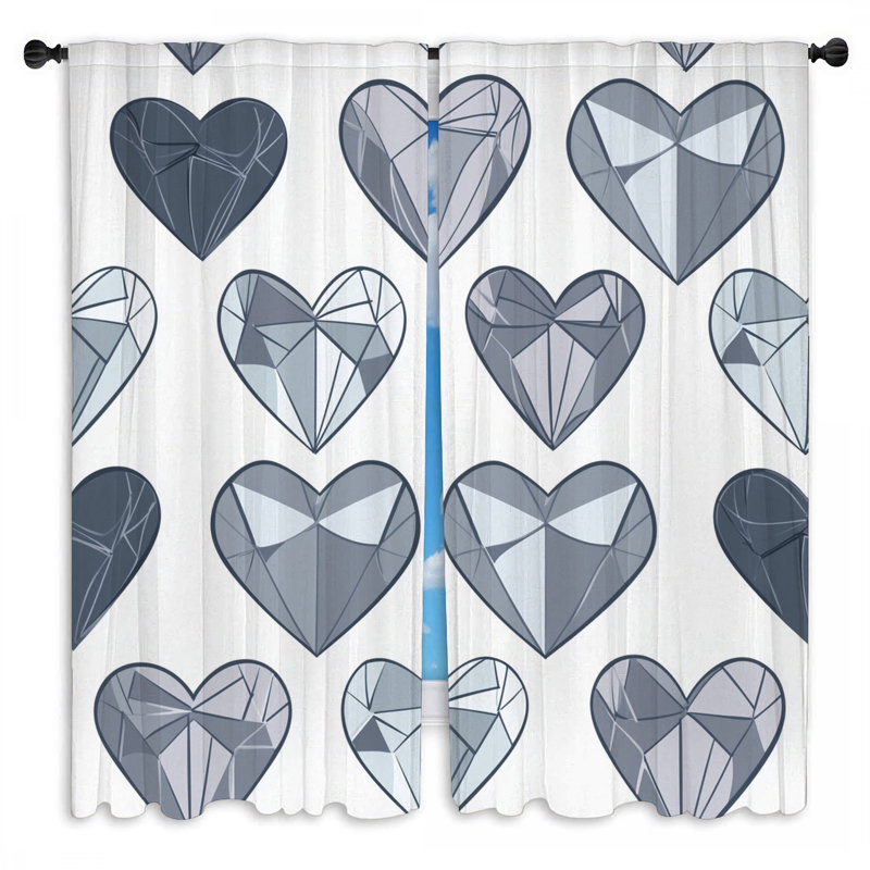 Rideaux géométriques à motif de cœurs - 2 panneaux, L 20 po x L 61 po