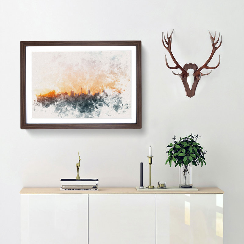 The Sydney Australia Skyline - Picture Frame Painting Print, 33cm H x 45cm W x 2cm D, Walnut Framed