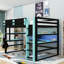 Lit mezzanine en bois avec bureau, lumière DEL, ports de chargement et tablettes-306422632-306422631