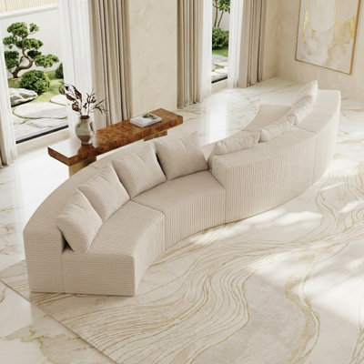 Corduroy Symmetrical Curved Modular Sectional Sofa with Throw Pillows