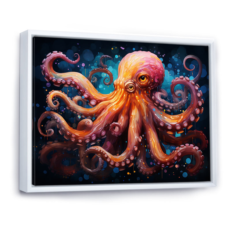 Octopus Expressionist Abyss II sur toile, H 24 po x l 32 po x P 1 po, Cadre flottant blanc